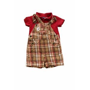 Cradle Togs Monkey Construction Builders  Red/Brown Overalls Sweater 24 Mo Vtg